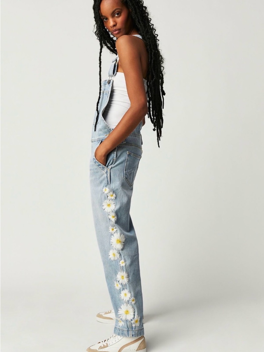 Driftwood Free People daisy embroidered overalls small